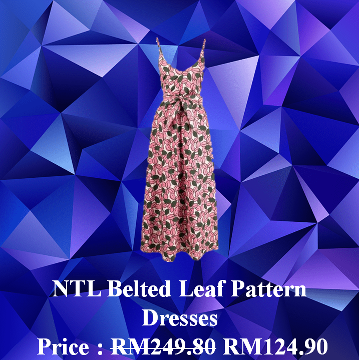 NTL Belted Leaf Pattern Dresses